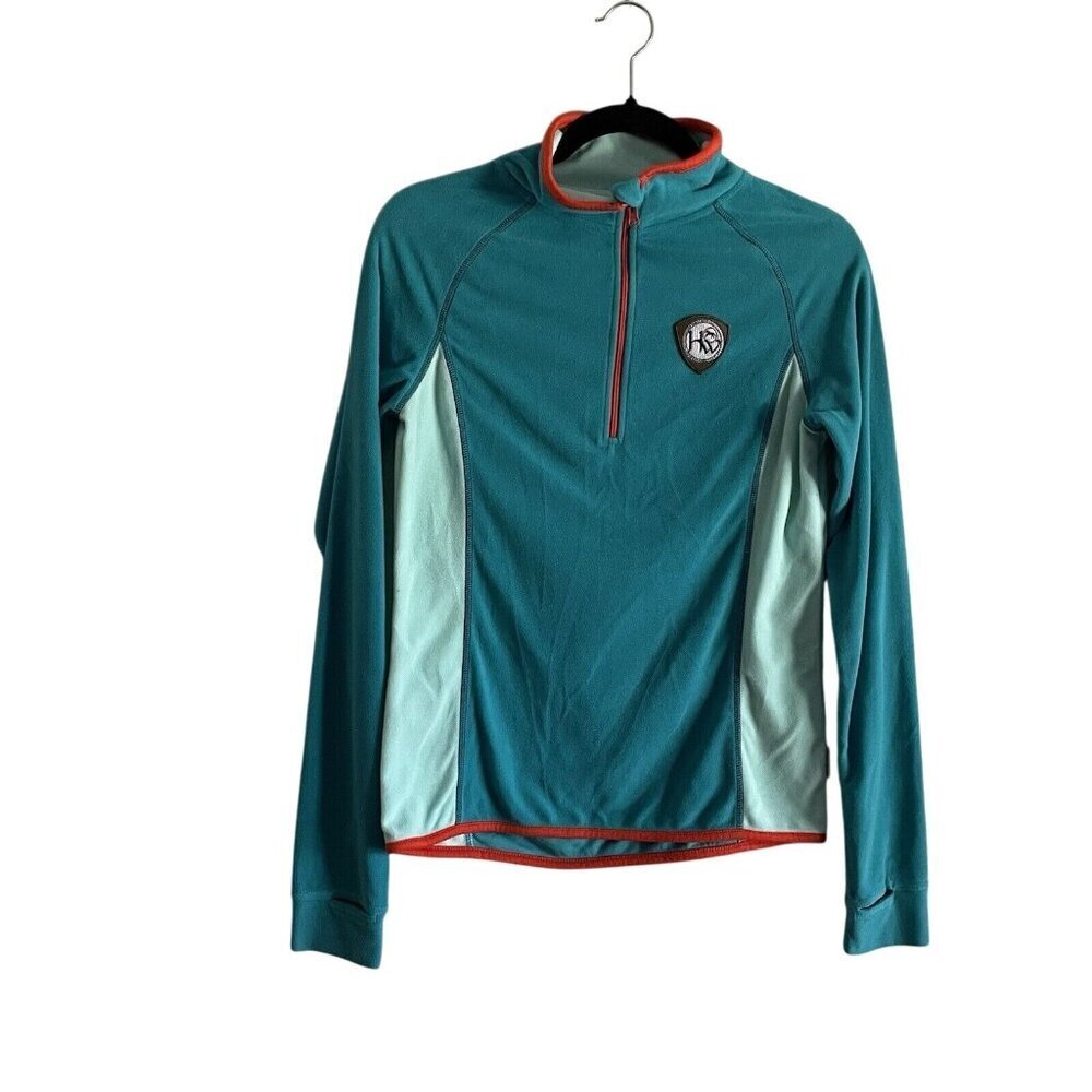 Horseware Ireland Women Sz S Teal Blue/Orange Fleece 1/4 Zip Pullover Top